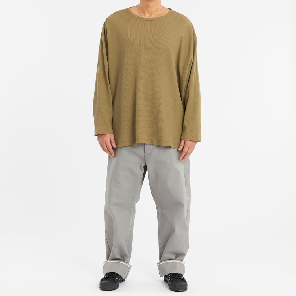 Waffle Thermal Long Sleeve T-Shirt - Olive Cotton