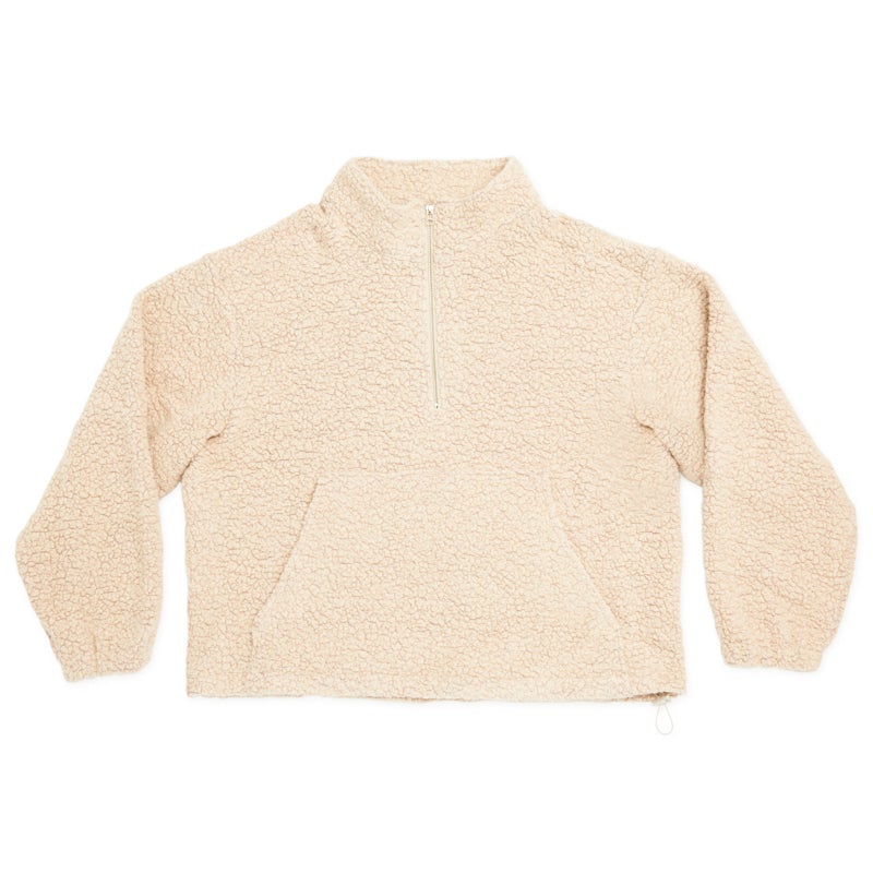Half Zip Fleece - Beige/Pink Wool Pile