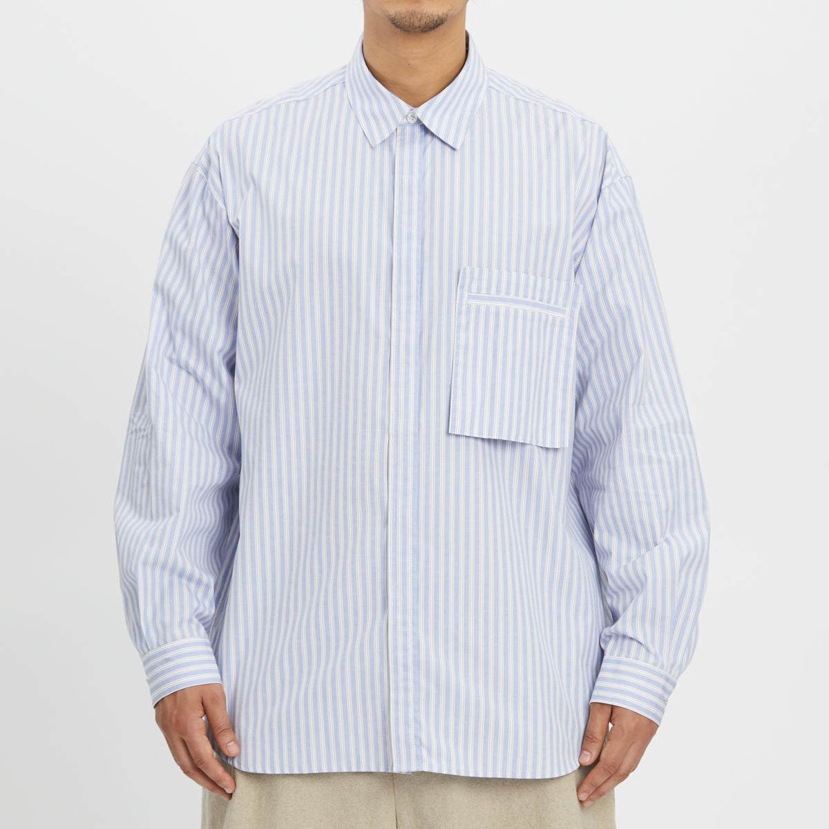 Overturn Shirt - Light Blue & Burgundy Striped Cotton
