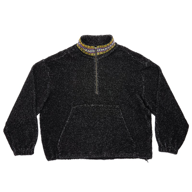 Half Zip Fleece - Black/Natural Wool Pile w/ Dec. Trim