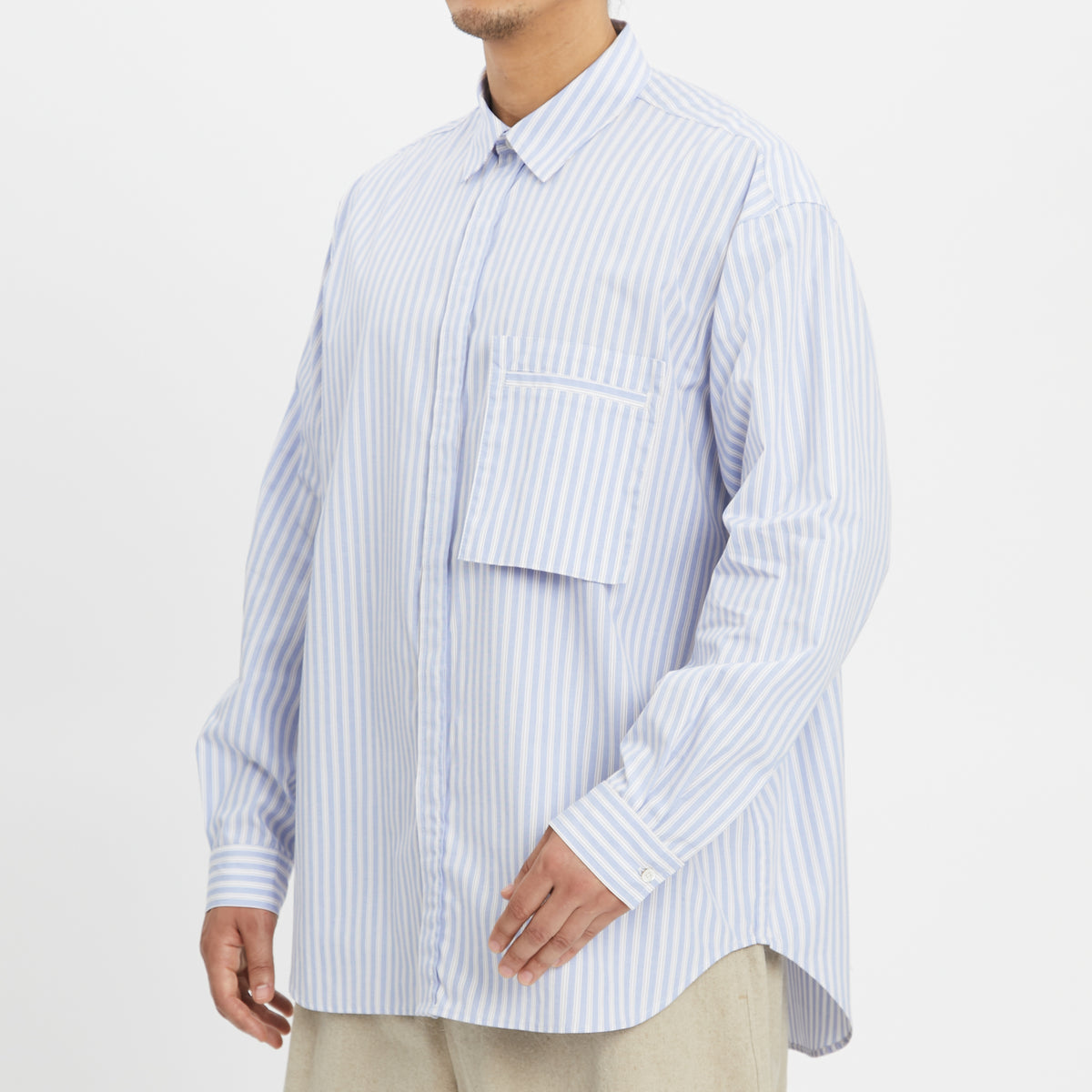 Overturn Shirt - Light Blue & Burgundy Striped Cotton