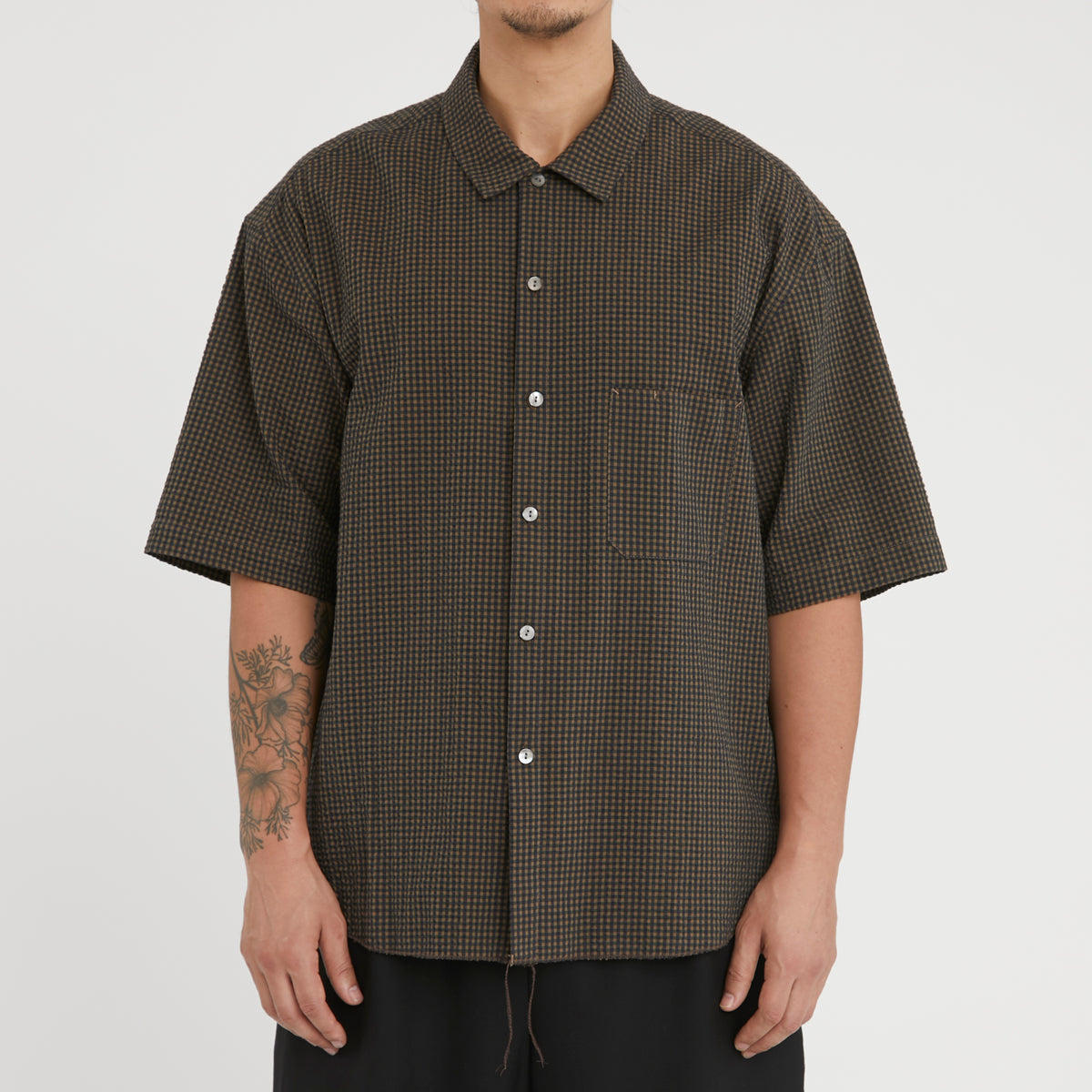 Sage Shirt - Navy/Tan/Green Dobby Plaid Organic Cotton
