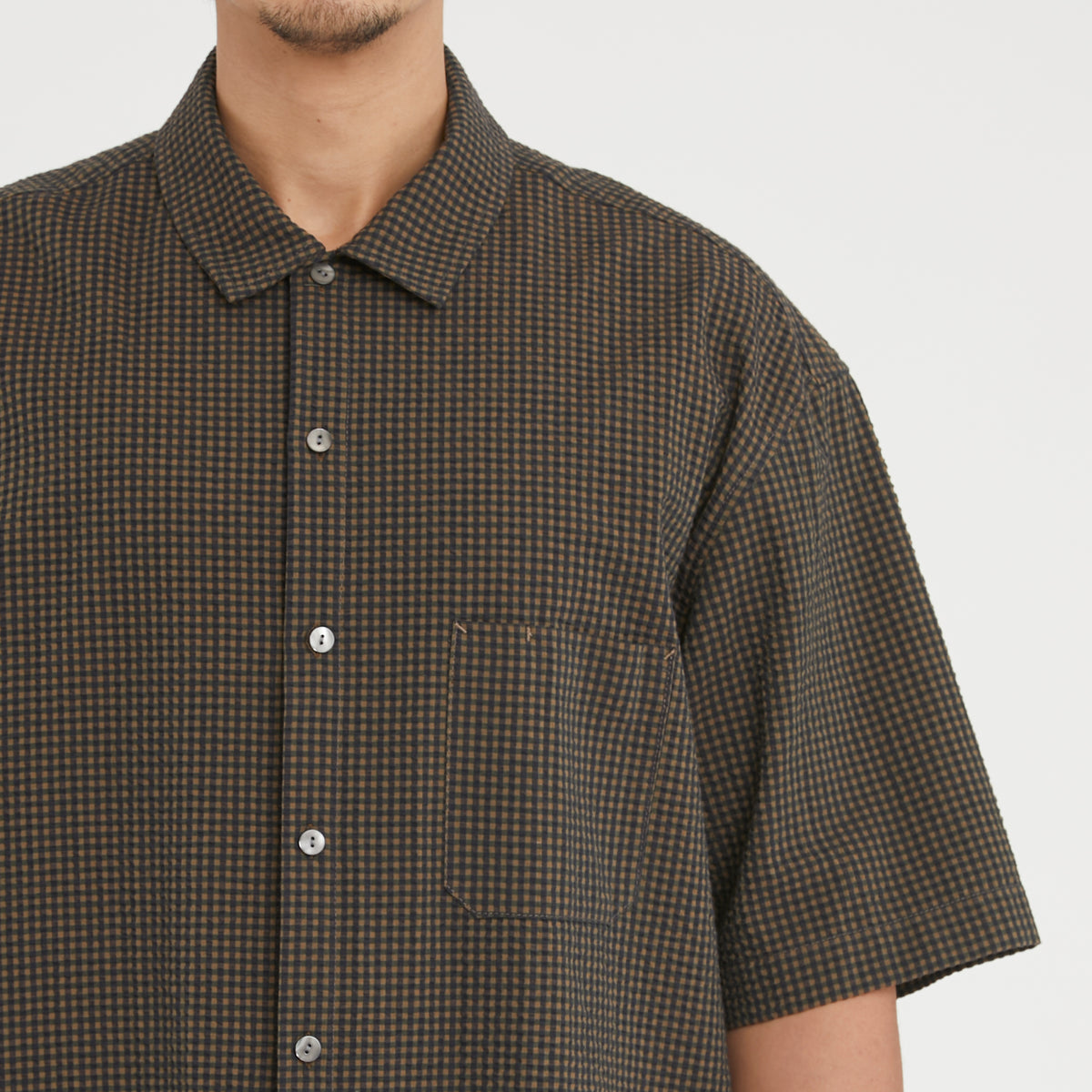 Sage Shirt - Navy/Tan/Green Dobby Plaid Organic Cotton