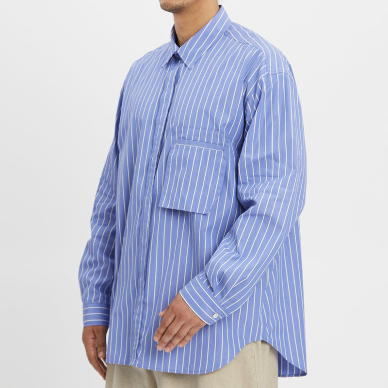 Overturn Shirt - Blue w/ White Stripes Cotton