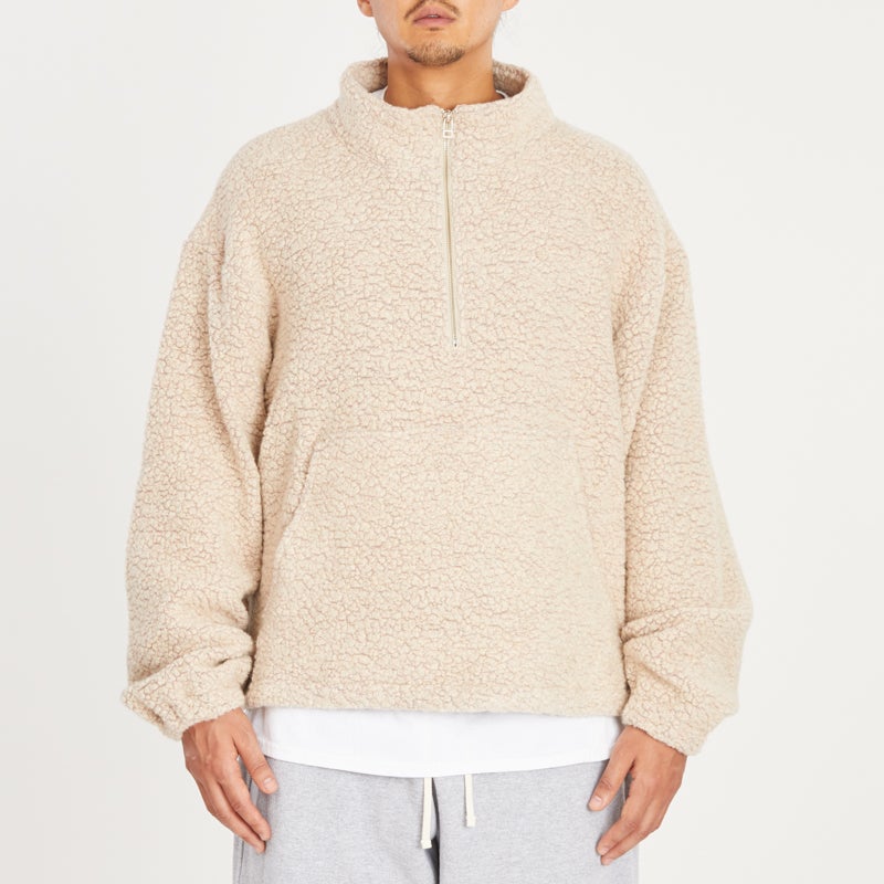 Half Zip Fleece - Beige/Pink Wool Pile