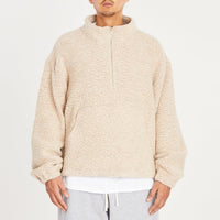 Half Zip Fleece - Beige/Pink Wool Pile