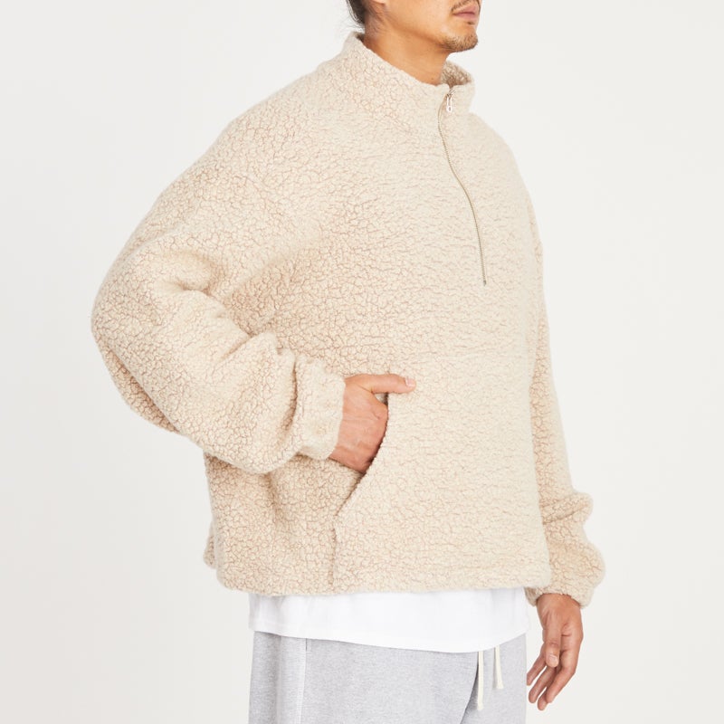 Half Zip Fleece - Beige/Pink Wool Pile