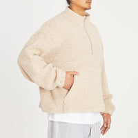 Half Zip Fleece - Beige/Pink Wool Pile
