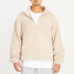 Half Zip Fleece - Beige/Pink Wool Pile