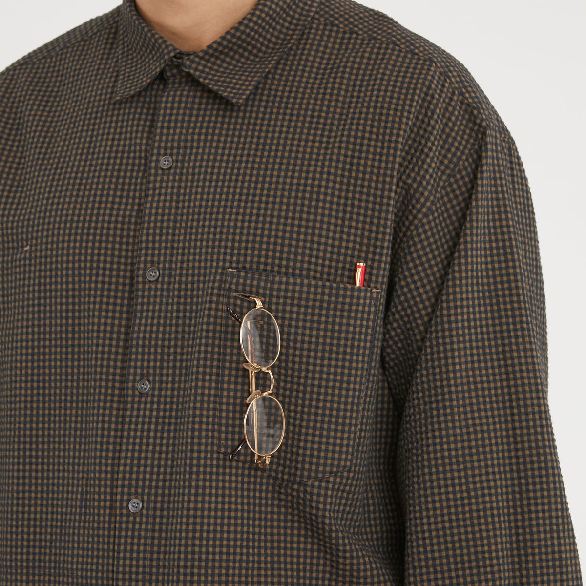 Scribe Shirt - Navy/Tan/Green Dobby Plaid Organic Cotton