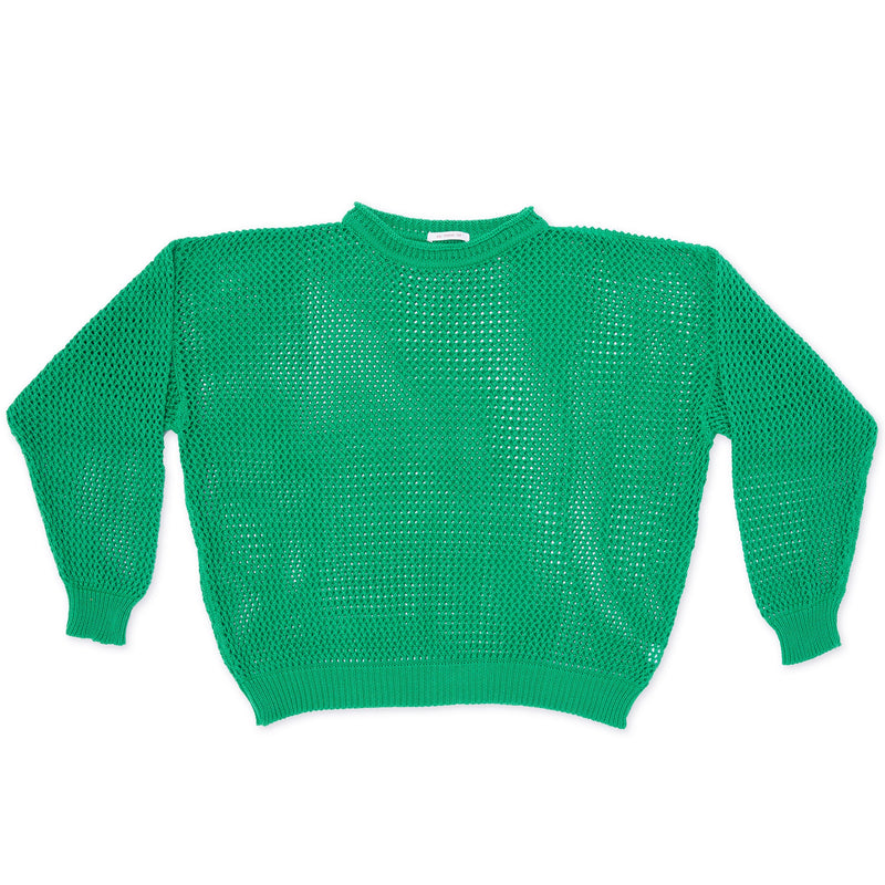 Open Knit Sweater - Kelly Green Cotton