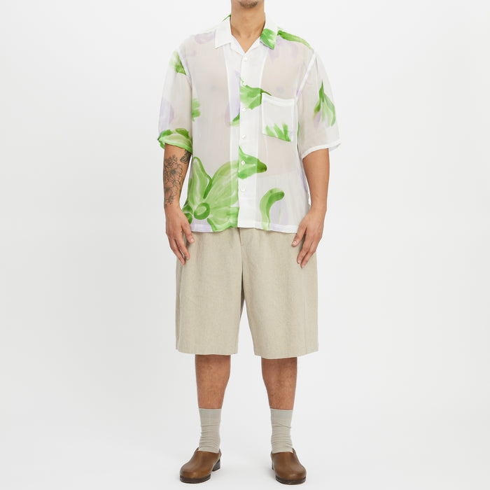 Aloha Shirt - Translucent Green & Purple Floral Viscose