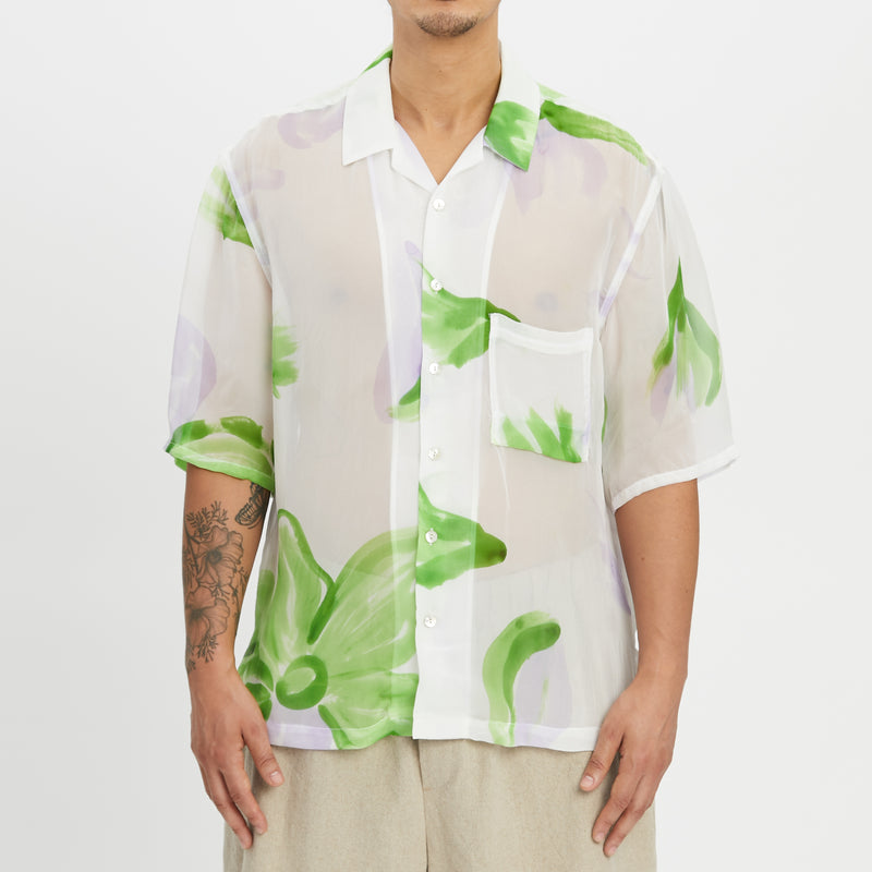 Aloha Shirt - Translucent Green & Purple Floral Viscose