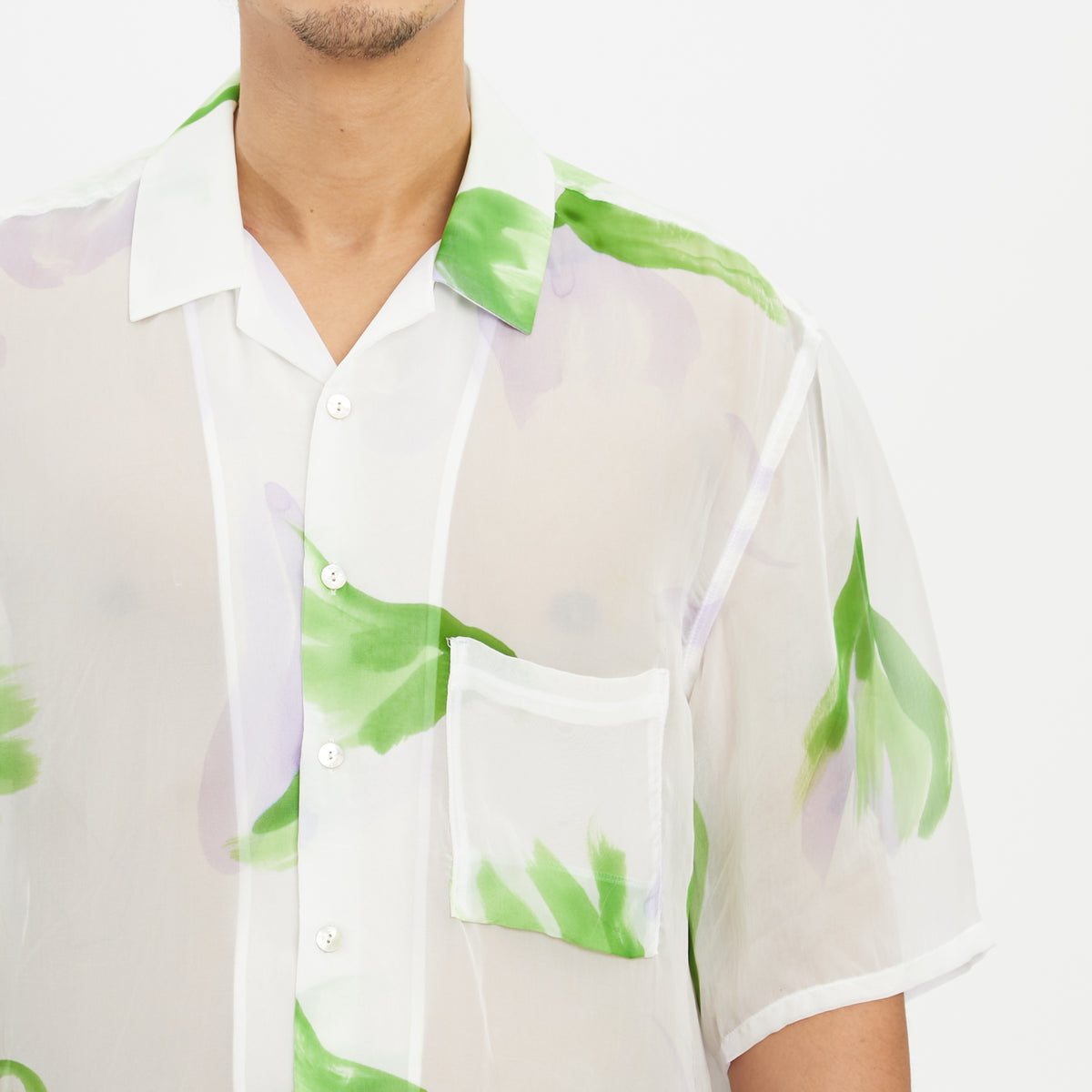 Aloha Shirt - Translucent Green & Purple Floral Viscose