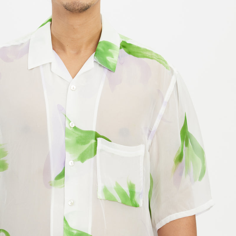 Aloha Shirt - Translucent Green & Purple Floral Viscose