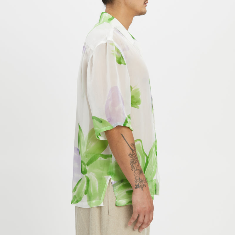 Aloha Shirt - Translucent Green & Purple Floral Viscose