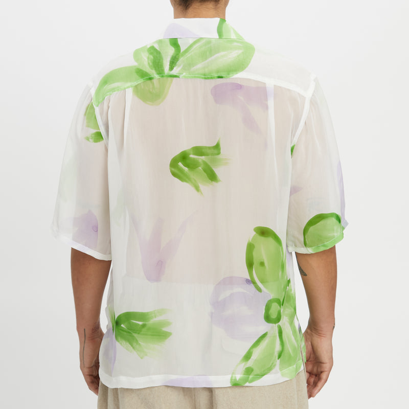 Aloha Shirt - Translucent Green & Purple Floral Viscose