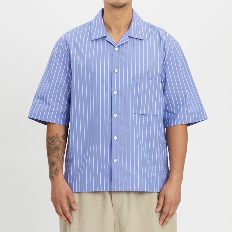 Aloha Shirt - Blue w/ White Stripes Cotton