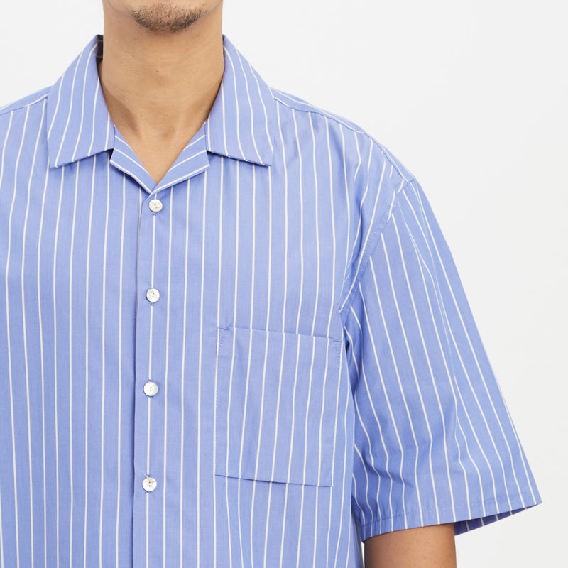 Aloha Shirt - Blue w/ White Stripes Cotton