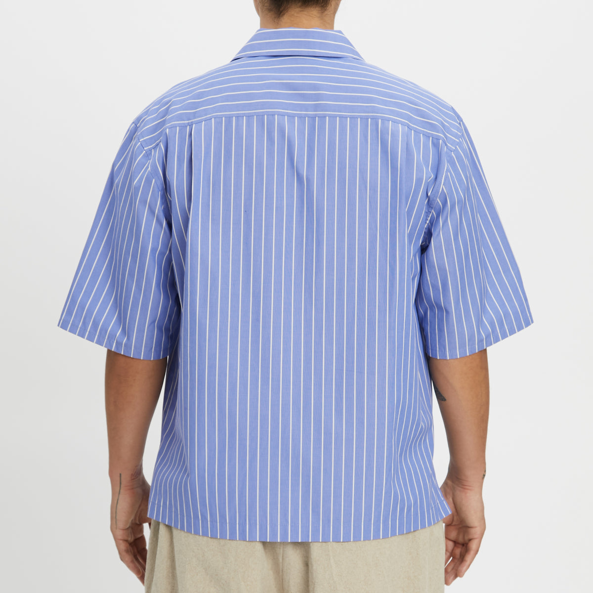 Aloha Shirt - Blue w/ White Stripes Cotton