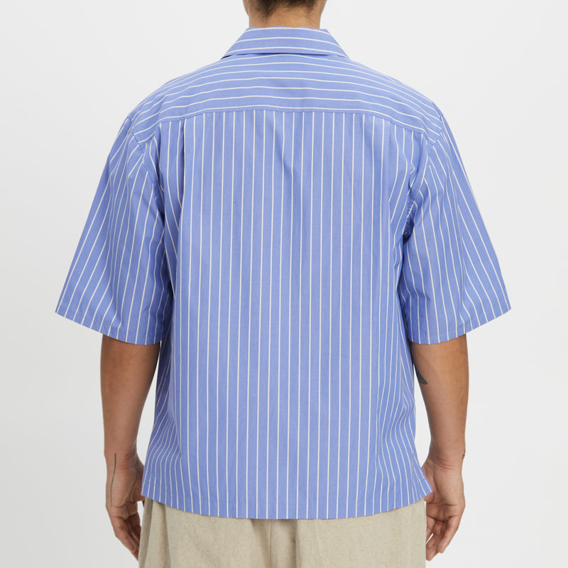 Aloha Shirt - Blue w/ White Stripes Cotton