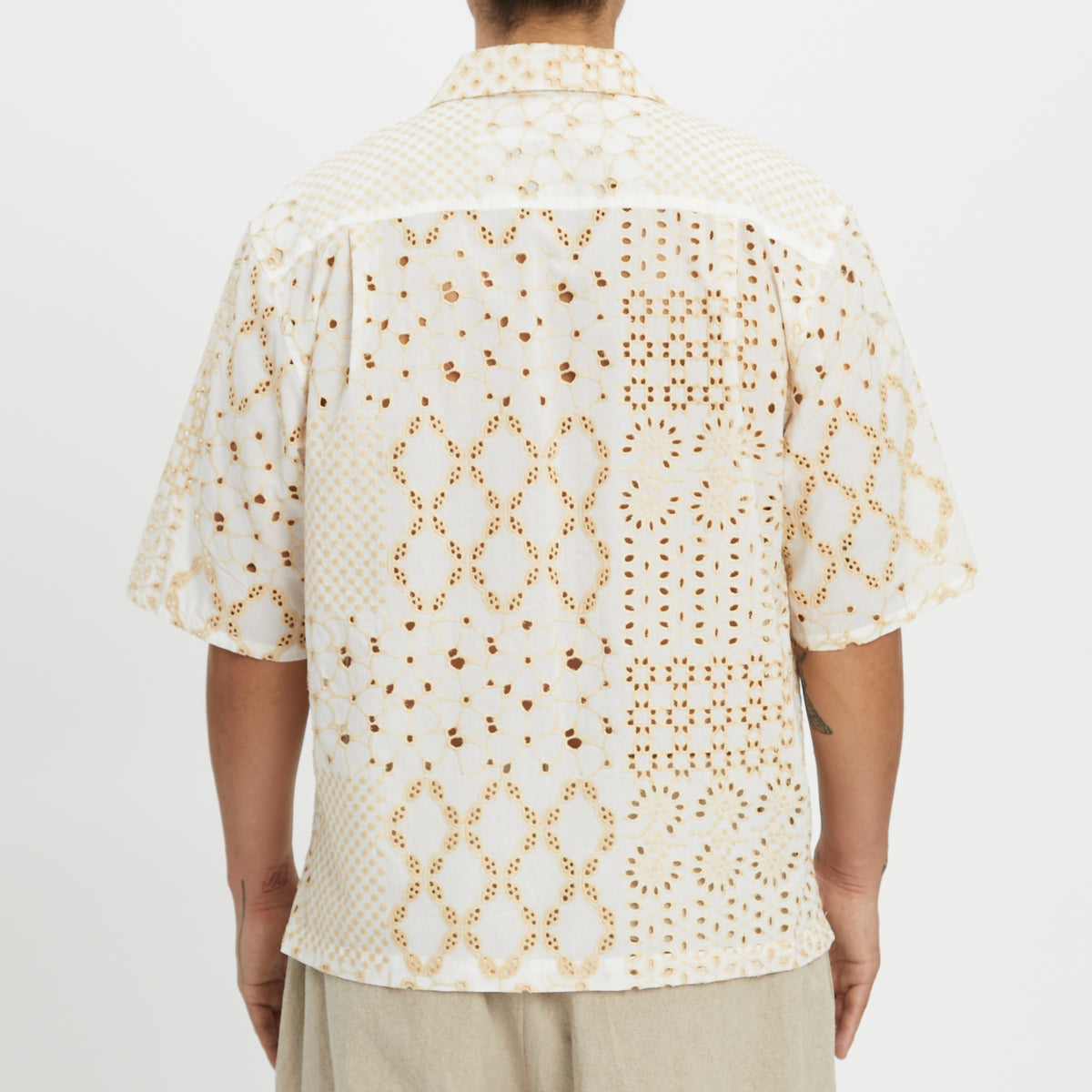 Aloha Shirt - White & Natural Embroidered Cotton