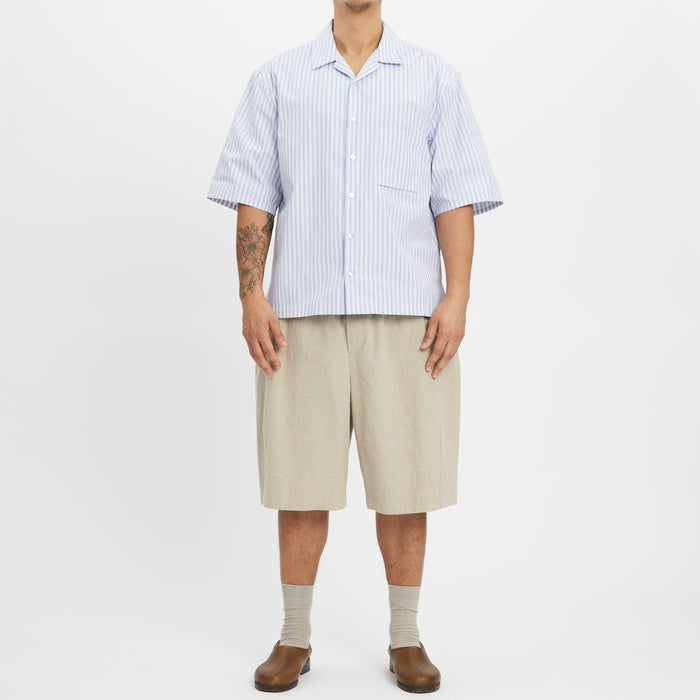 Aloha Shirt - Light Blue & Burgundy Striped Cotton