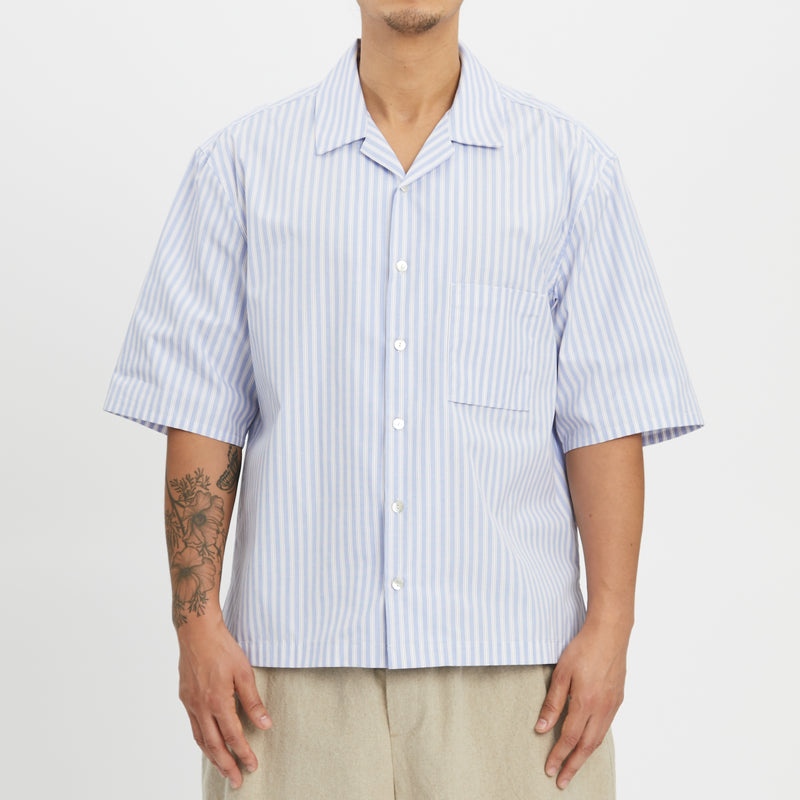 Aloha Shirt - Light Blue & Burgundy Striped Cotton