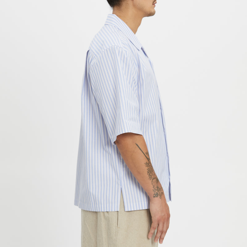 Aloha Shirt - Light Blue & Burgundy Striped Cotton