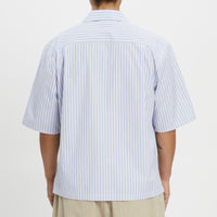 Aloha Shirt - Light Blue & Burgundy Striped Cotton
