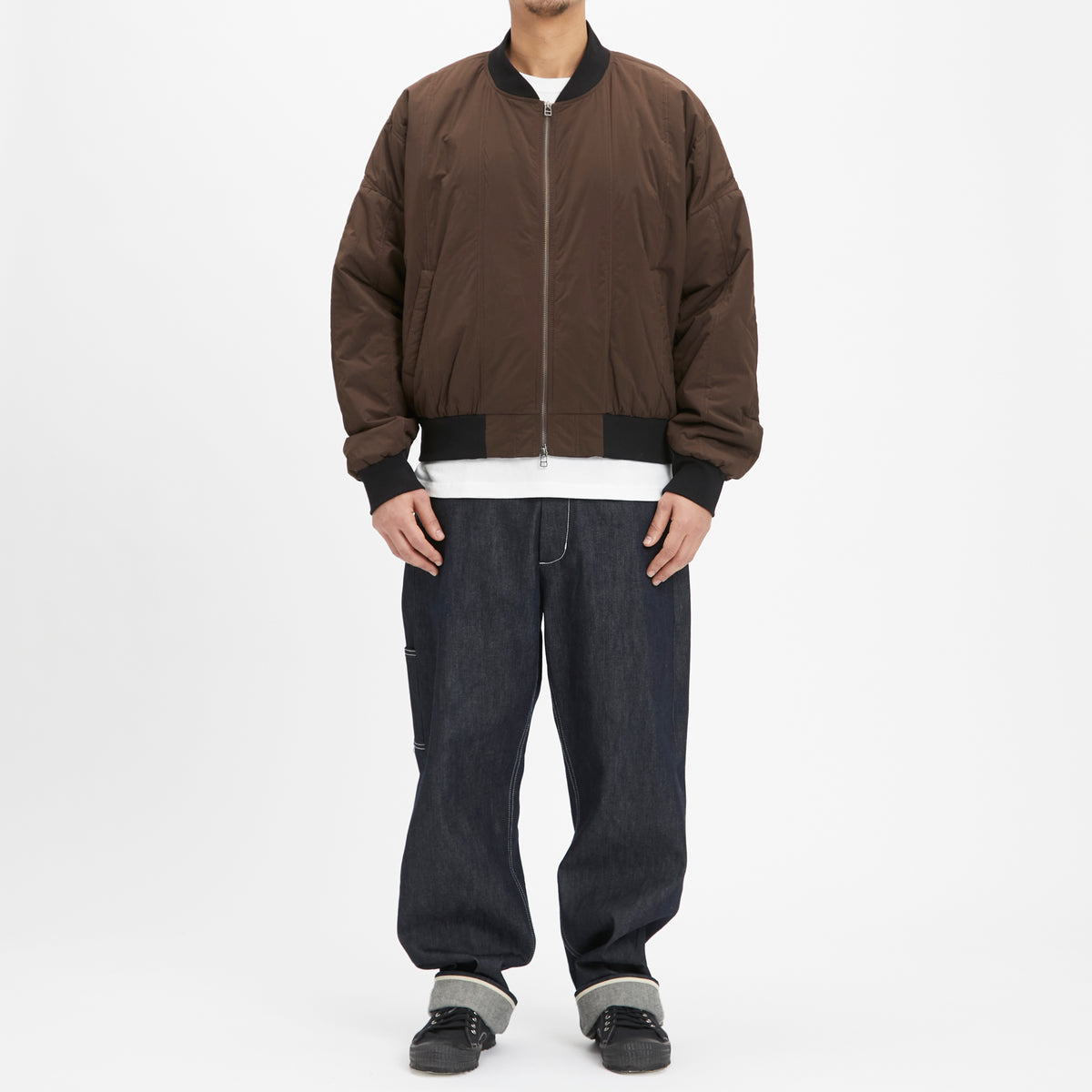 Reversible Bomber Jacket - Brown Quilted Recycled Nylon WR