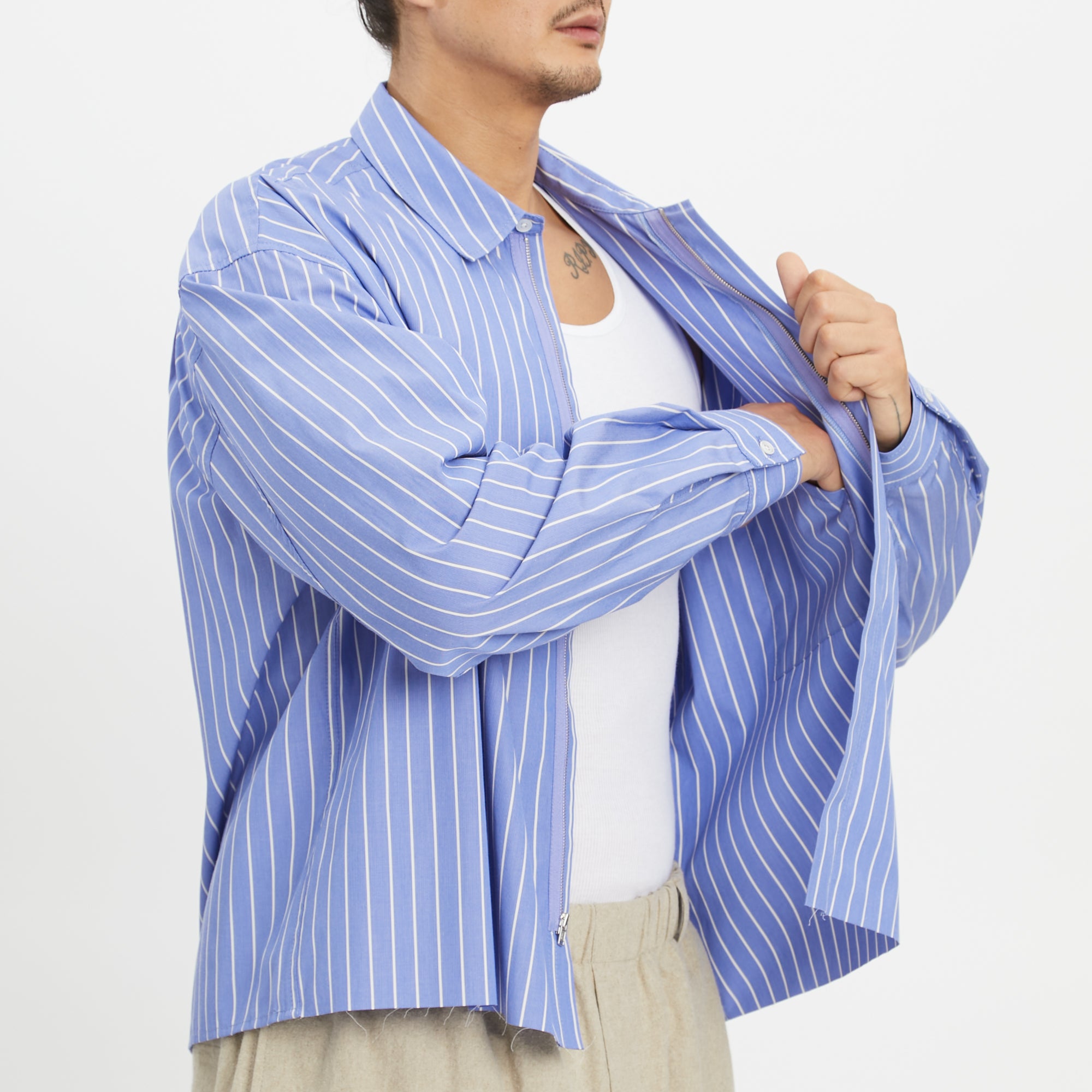 Mechanic Shirt/Jacket - Blue w/ White Stripes Cotton – s.k. manor hill