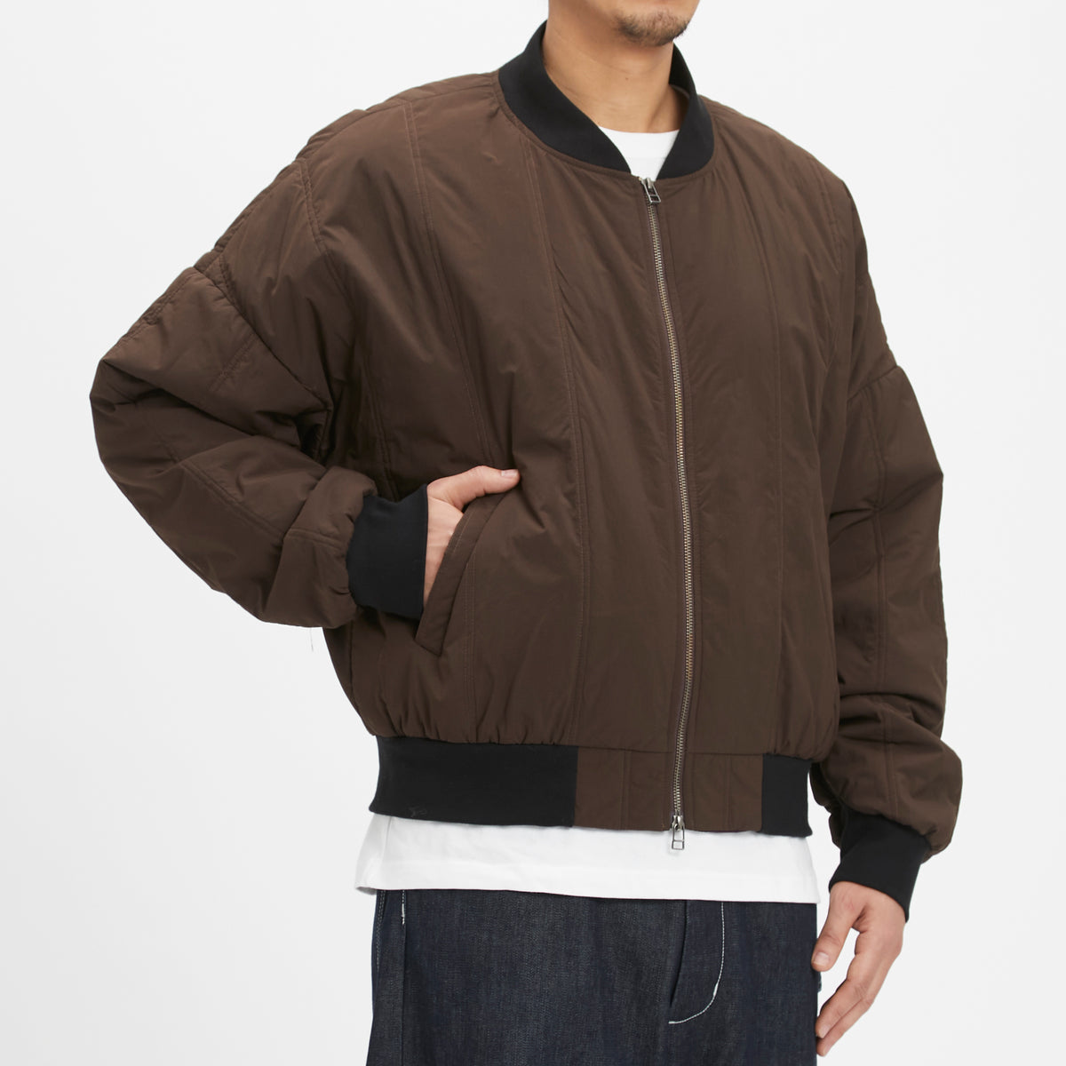 Reversible Bomber Jacket - Brown Quilted Recycled Nylon WR
