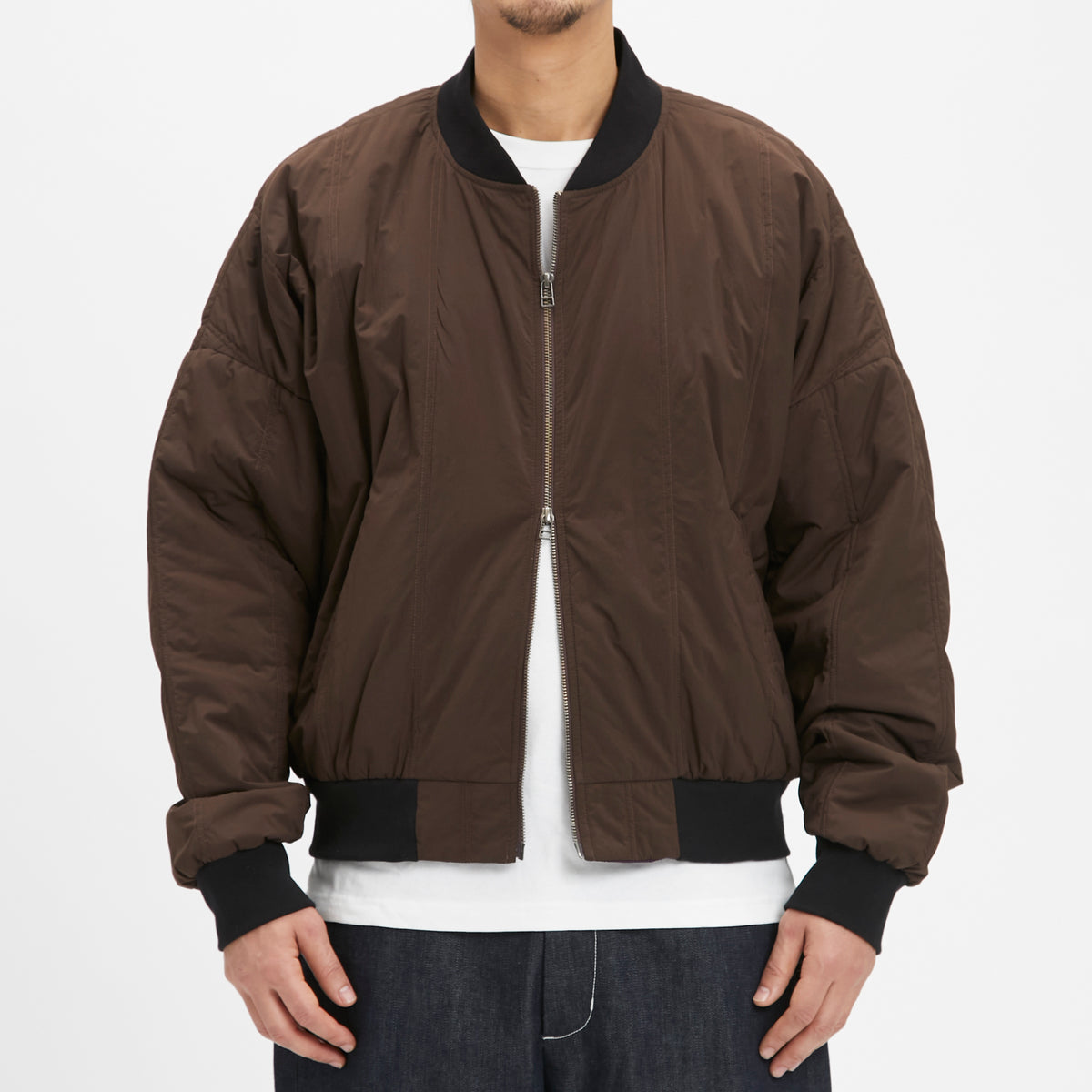 Reversible Bomber Jacket - Brown Quilted Recycled Nylon WR