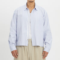 Mechanic Shirt/Jacket - Light Blue & Burgundy Striped Cotton