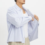 Mechanic Shirt/Jacket - Light Blue & Burgundy Striped Cotton