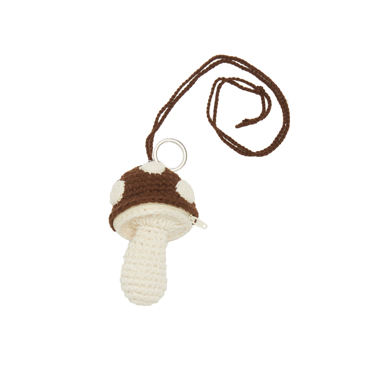 Medium Mushroom Keychain/Necklace – Brown Cotton