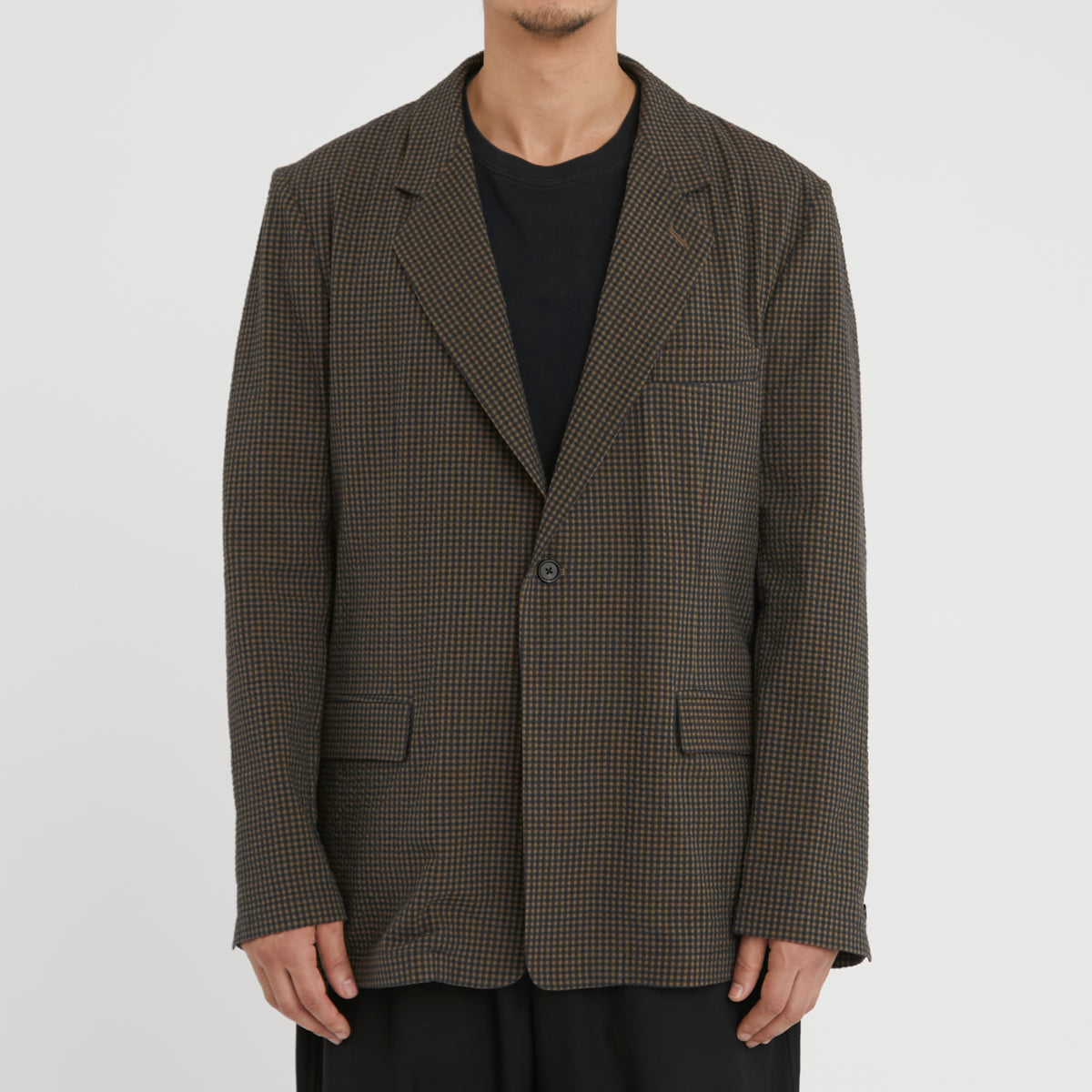 Julian Blazer - Navy/Tan/Green Dobby Plaid Organic Cotton