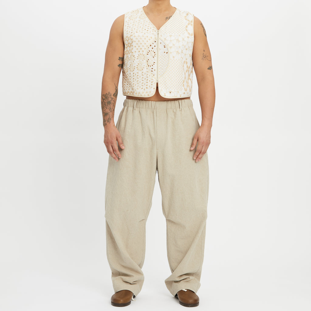 Trapper Vest - White & Natural Embroidered Cotton