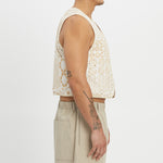 Trapper Vest - White & Natural Embroidered Cotton