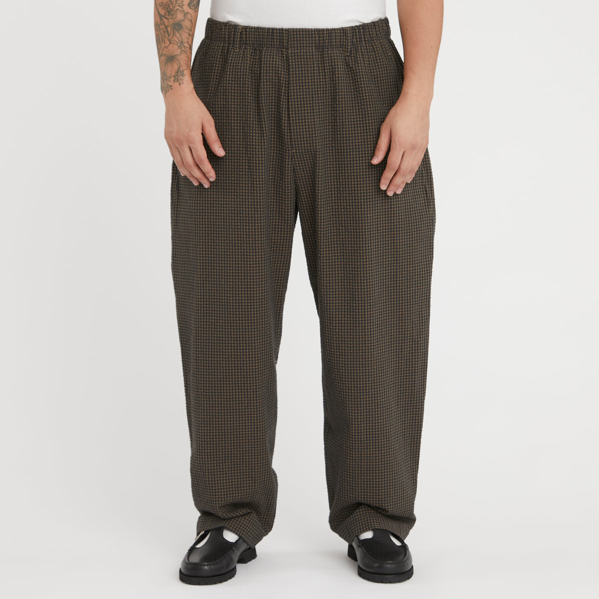 Tilt Pant - Navy/Tan/Green Dobby Plaid Organic Cotton