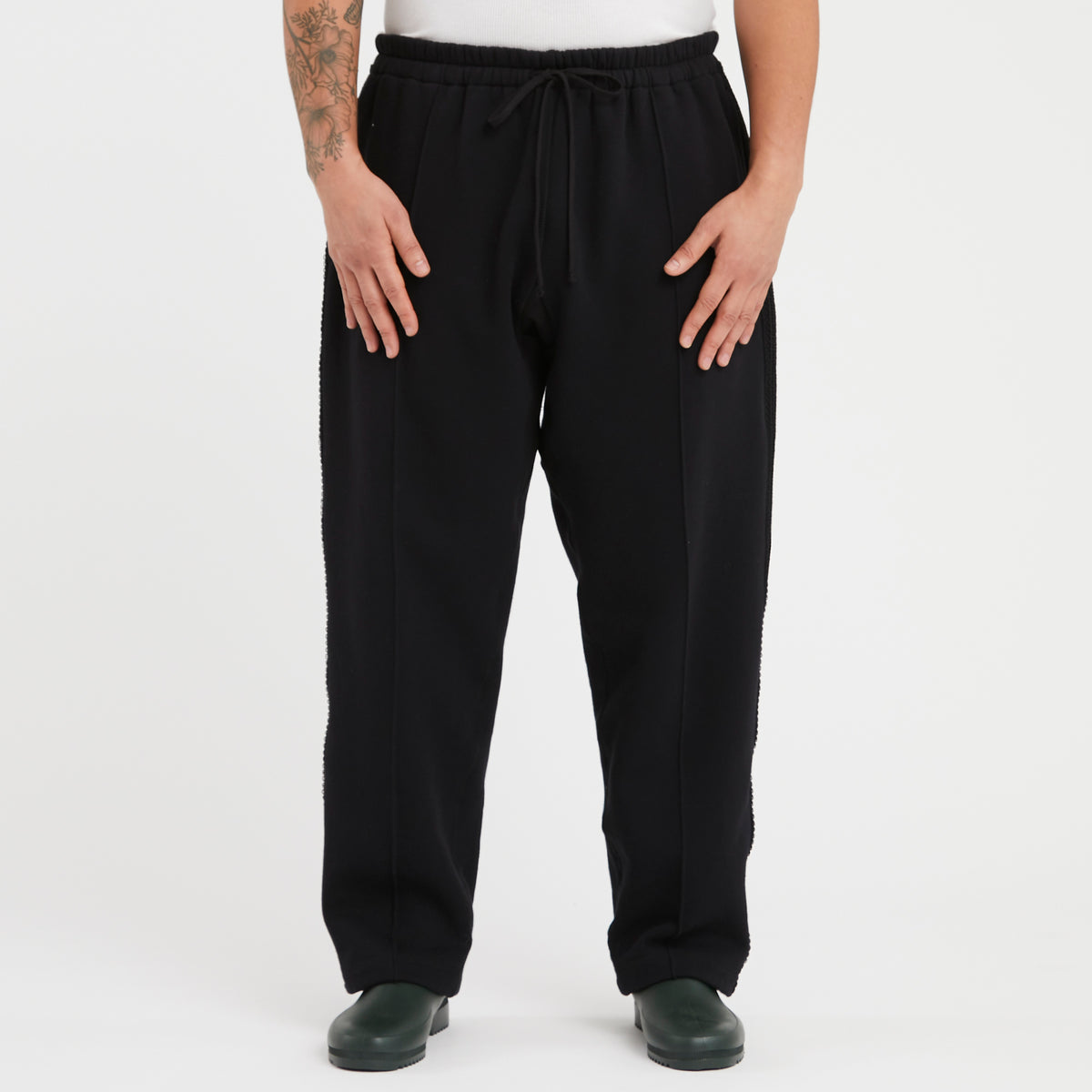 Saunter Pant - Black Cotton Fleece w/ Black Braid