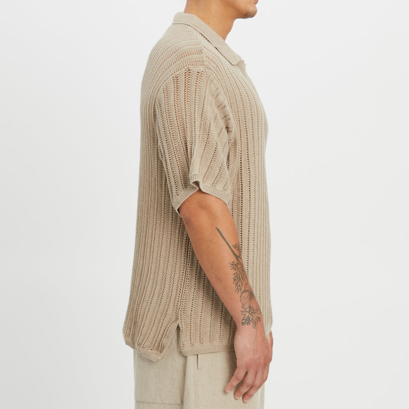 Knit Polo – Beige Cotton