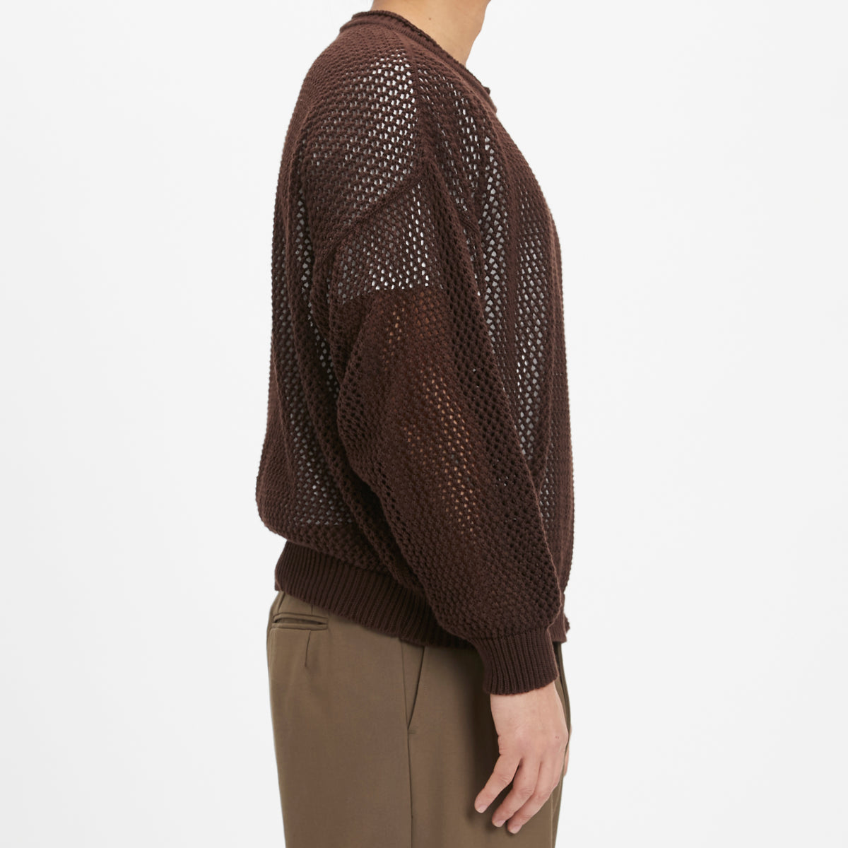 Open Knit Sweater - Brown Cotton