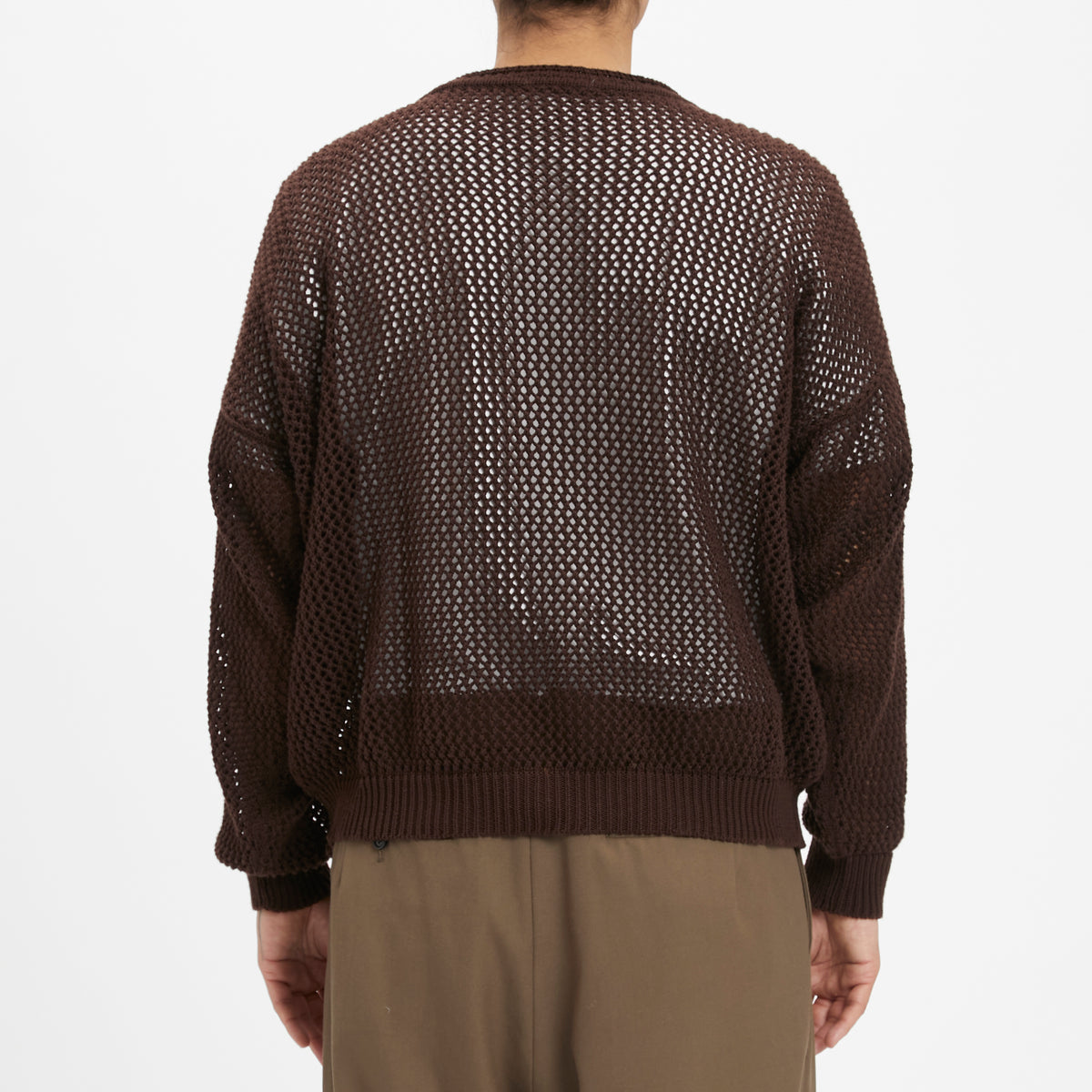 Open Knit Sweater - Brown Cotton