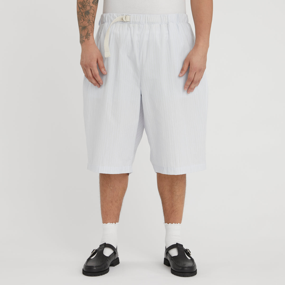 Palego Short - White & Light Blue Striped Cotton
