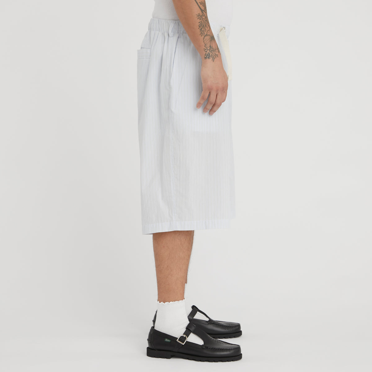Palego Short - White & Light Blue Striped Cotton