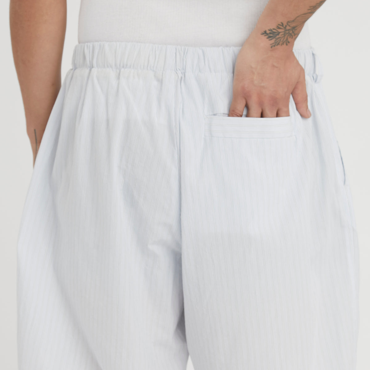 Palego Short - White & Light Blue Striped Cotton