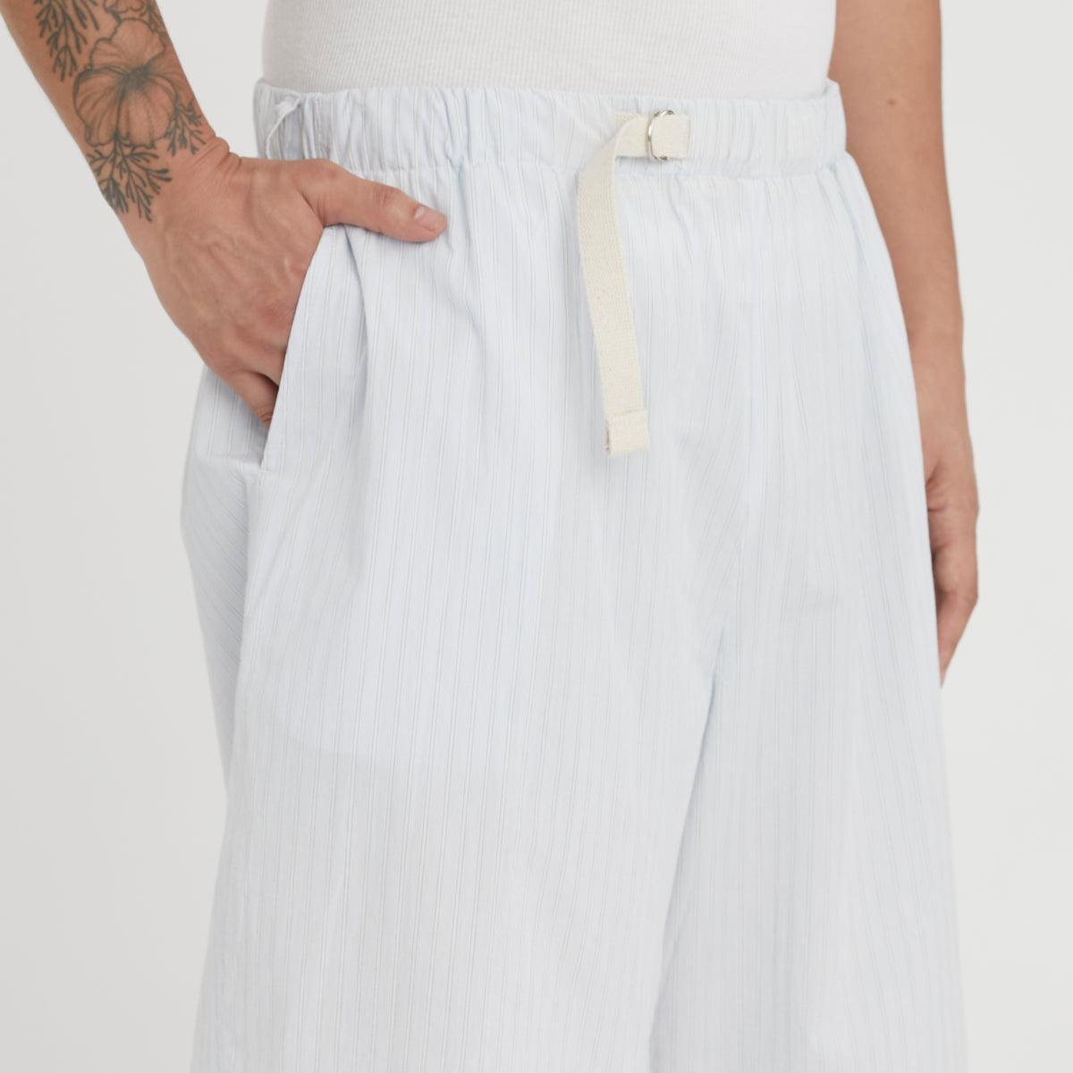 Palego Short - White & Light Blue Striped Cotton