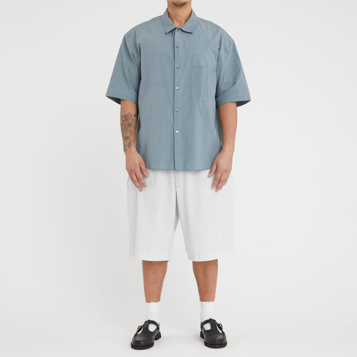 Palego Short - White & Light Blue Striped Cotton